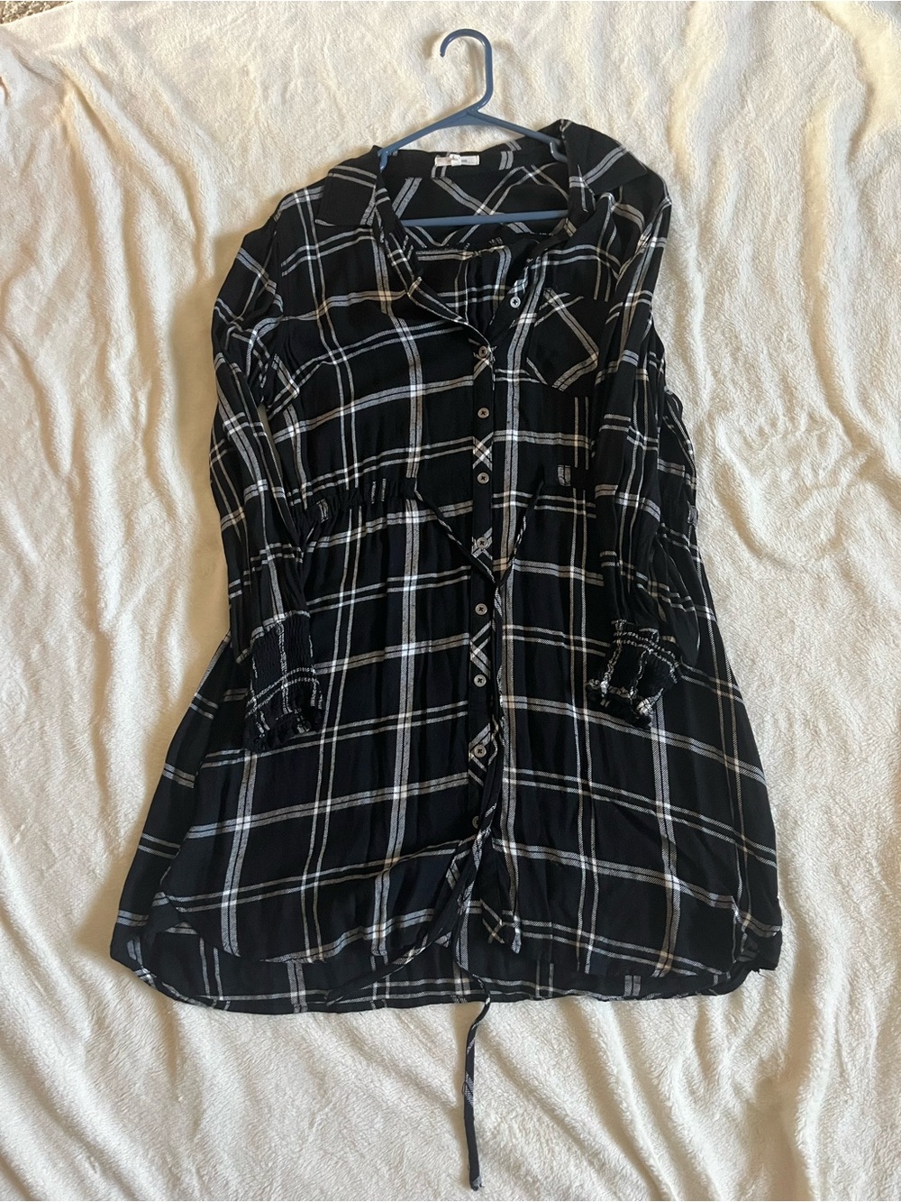 Plaid Button-Front Black plaid shirt dress